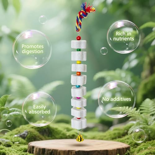3 Pack Parrot Chewing Toys,Lava Calcium Bird Beak Grinding Stone with Bell Hanging Parakeet Cage Accessories for Parrot Budgies Hamster Chinchilla Rabbit African Grey - color: White