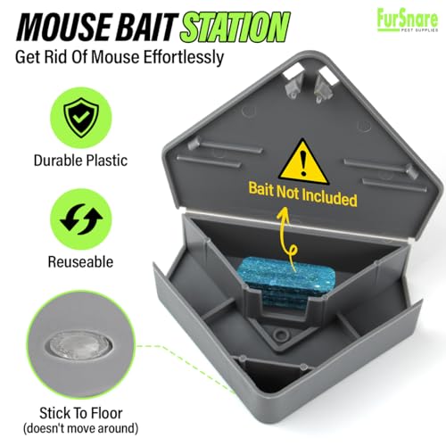 Furnsnare Mouse Bait Station (12 Pack) - Bait Boxes for Mice and Rats with Lockable Keys - Weatherproof Outdoor Mouse Bait Stations- Safe for Kids & Pets - size: 12 Pack