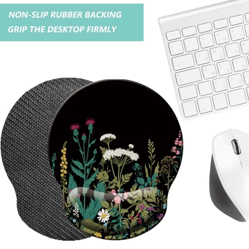 Mouse Pad with Wrist Support, Ergonomic Mouse Pad with Memory Foam Wrist Rest Cushion, Non-Slip Rubber Base Gaming Mice Pad for Home Office Computer Laptop, Flowers Grass - color: Flowers grass