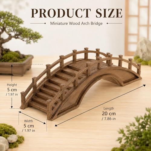 LOGOFUN Medium Wooden Arch Bridge 20 cm for Bonsai Landscapes | Provides Themed Detail to Shelves, Desks, Mantels, and Display Cabinets, For Collections, and Room Decor
