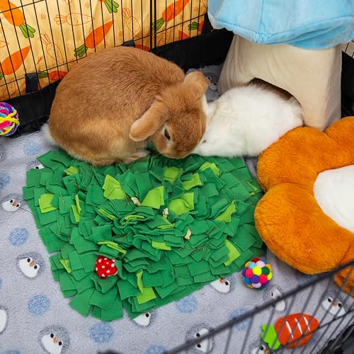 Rabbit Foraging Mat, Interactive Bunny Snuffle Feeding Toy | Soft Indoor Enrichment Pet Toy for Guinea Pig, Hamster, Chinchilla, Puppy, Kitten, Small Animals