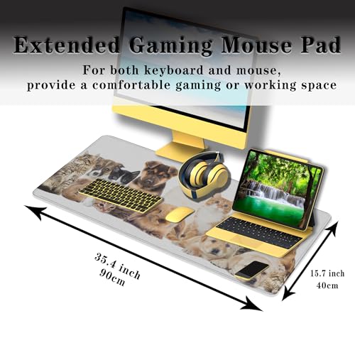 Computer Desk Pad Dog Desktop?Mat, Gaming Mousepads Keyboard Pad, Cool Mouse Pads Waterproof Non-Slip Rubber Base, 35.4" X 15.7" for Work/Game/Office/Home Cute Animal Pet Collection Photos - color: Animal Collection Photos