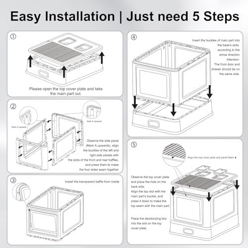 Marchul Enclosed Stainless Steel Cat Litter Box with Lid & Drawer Design for Indoor All Lifestyles Cats, Metal Covered Cat Litter Box, Baffles for Anti-Leakag, with Litter Scoop & Litter Mat