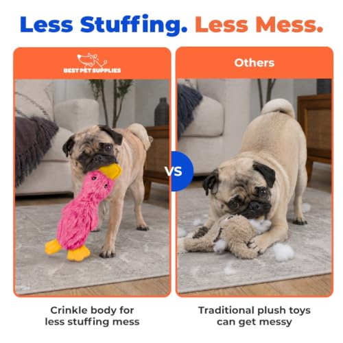 Best Pet Supplies Interactive Squeaky Dog Toy - Crinkle Duck, Pink | Stuffing Free Body, Soft, Squeaks & Crinkles, No Mess, Perfect for Moderate Chewers, Toss and Fetch Play - color: Crinkle Duck (Light Pink), size: Large