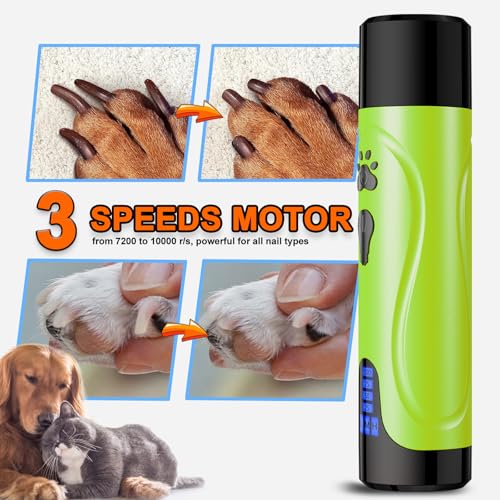 Dog Nail Grinder, Dog Nail Trimmers and Clippers Kit, Super Quiet, Rechargeable, for Small Large Dogs Cats Toenail Claw Grooming,3 Speeds - color: Mint Green