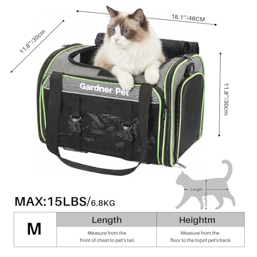 Gardner Pet Expandable Cat Carrier Airline Approved (18x12x12 in), 2-Side Square Extension Pet Travel Carrier for Medium Cats up to 15 lbs, Mesh Soft-Sided Cat Carrier Bag - size: 18.1"L x 11.8"W x 11.8"H