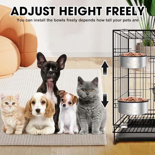 Water Bowl for Dog Crate, ShineMe 34oz & 25oz Stainless Steel Dogs Bowls, Dog Food and Water Bowl Set Mountable in Crate Kennel Cage, 2 Pack, Silver (6.2x2.6” & 5.5x2.4”) - color: Silver, size: M (34oz+25oz)
