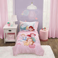 Disney Princess Always Be Bold Pink, Aqua, Blue, Lavender, and Yellow 4-Piece Belle, Ariel and Cinderella Toddler Bed Set - Comforter, Fitted Bottom Sheet, Flat Top Sheet, Reversible Pillowcase - color: Disney Princess