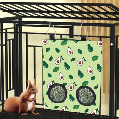 2Pcs 2 Styles Strawberry Hay Feeder Bags Small Pet Hanging Hay Bag with 2 Holes Avocado Strawberry Oxford Cloth Washable Rectangle Feeding Storage for Rabbit Chinchillas Hamster 12 x 9 Inch - color: Fruit