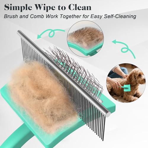 2PCS Slicker Brush for Dogs & Pet Comb,Professional Dog Grooming Brush (Goldendoodles,Poodles,Labradoodles) with Extra Long Pins to Effectively Remove Tangles, Knots and Mats (Cyan, Large) - color: Cyan, size: Large