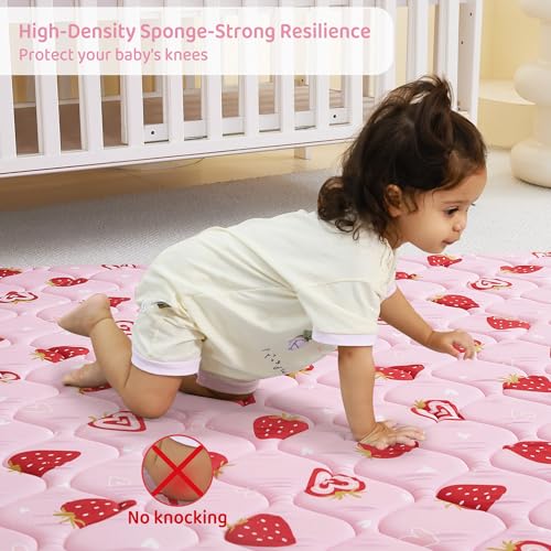Viviland Baby Play Mats for Floor, Thicken Playmate for Baby and Toddlers Infants, 71" x 59" Playpen Mat, Non-Slip & Machine Washable - Pink Strawberry - color: Pink Strawberry, size: 71" X 59"