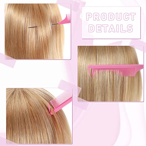 Remerry Hair Brush Set, 12 Pieces Including Nylon Teasing Brushes, Double Sided Hair Edge Brush, Smooth Comb Grooming, Rat Tail Combs & Duckbill Clips (Black, Pink) - color: Black, Pink