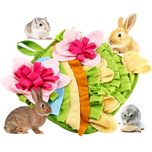 Rabbit Foraging Mat, 11.8" X 11.8" Interactive Feeding Game, Machine Washable Felt Fabric Pet Foraging Mat for Rabbits, Guinea Pigs, Hamsters, and Small Animals Anti Slip Feeding Mat Treat Dispenser - color: pink