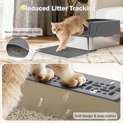 Stainless Steel Cat Litter Box with Lid, High-Sided Metal Litter Pan for Small Cats, Kitty Litter Box, Non-Stick & Odor-Resistant, Anti-Urine Leakage, Easy to Clean, Scoop Included - color: Dark Grey, size: S