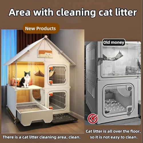 Indoor Cat Cage with Litter Box,Complimentary Cat Bed, Bowl,Teaser Wand，Cat House cat Villa Playpen Outdoor, Large Cat Enclosure, Small Animal Dog Kennel (28" Lx18 Wx41.8 H) - size: 28" Lx18"Wx41.8"H)