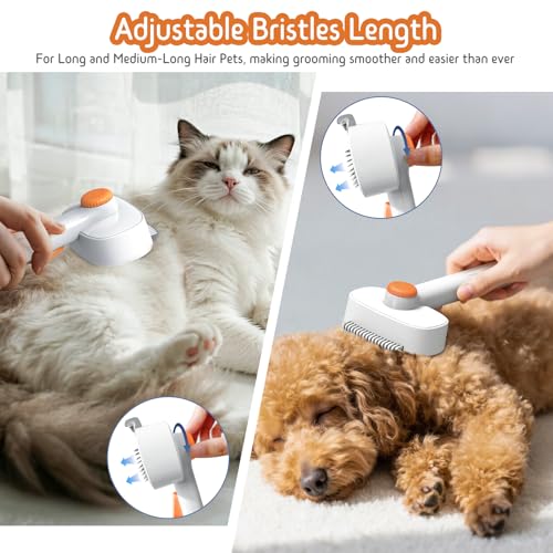 Dog & Cat Brush for Shedding, 2-in-1 Self Cleaning Deshedding Brush | Adjustable Bristle Length with Dematting Comb Skin Friendly Fur Shedding Removal Tool for Long Medium Long Hair Pets (Orange) - color: Orange