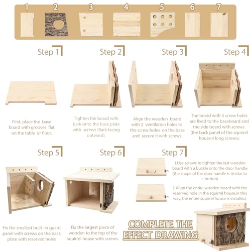 Squirrel Nesting Box with Predator Guard, Easy Assembly Squirrel Houses | for Outside Nesting, Wooden Nesting Box for Squirrels, Chipmunk, Bird and Small Animals