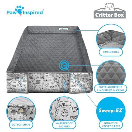 Paw Inspired Critter Box Cage Liner, Raised Sides, C&C 2x5 Size | Washable Fleece Bedding for Guinea Pigs Rabbits, Hamsters, Small Animals, Edge Protected Pee Pads - size: C&C 2x5 (14" Grids)