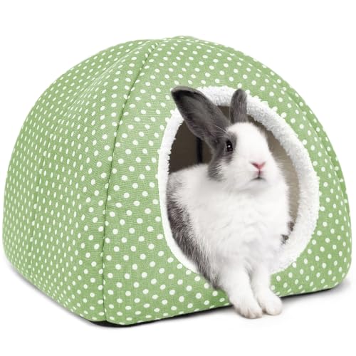 Rabbit Hideout Large Bunny Bed Washable Rabbit House | Fleece Hiding Hut for Indoor Bunnies Guinea Pigs, Small Animal Hideaway - color: Green