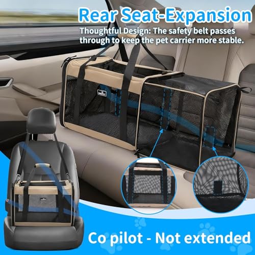 Wakytu Expandable Pet Carrier for Dogs & Cats, Large Travel Bag with 5 Mesh Windows, 2 Entrances, Locking Zippers & Padded Straps,L