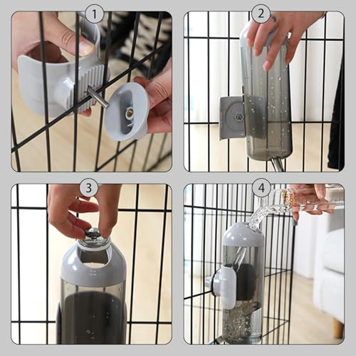 Pet Water Bottle Hanging Dog Water Dispenser Kennel Drinker Kettle Feeder BPA Free Cage Crate Hutch Puppy Cat Rabbit (17oz, Gray) - size: 17oz