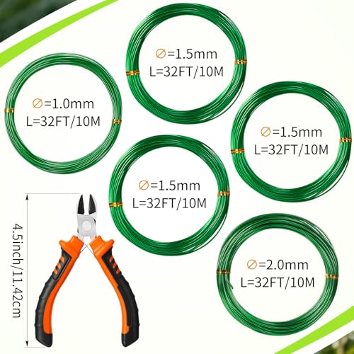 Mudder 5 Roll Aluminum Bonsai Training Wire Tree 160 Feet Total with Bonsai Wire Cutter Anodized Training for Holding Branches Small Trunks(1/1.5/2.0mm,Green) - color: Green, size: 1/1.5/2.0mm