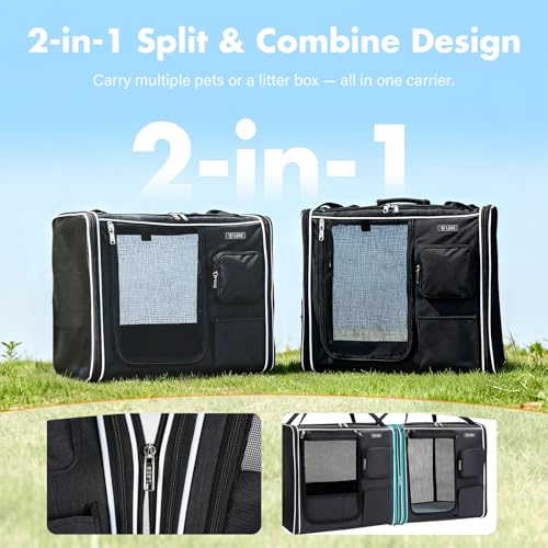 Lekereise Large Cat Carrier Soft Sided, 28" x 13" x 13", Large cat Travel Carrier for 2 Cats with Zipper Locks for Moving Across The Country(No Hammock), Foldable for Storage, Black - color: Foldable Black