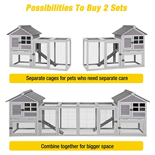 Rabbit Hutch Indoor Outdoor Bunny Cage Rabbit cage with Run, Deeper No Leak Tray, Weatherproof