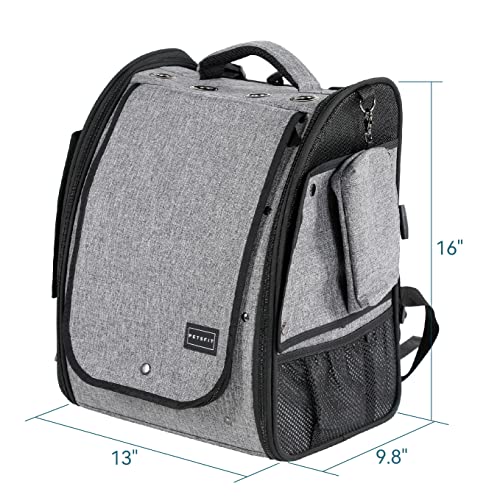Petsfit Bird Carrier Medium Size with Stainless Steel Bowl, Parrot Backpack Includes Slide Tray for Easy Cleaning, 13" x 10" x 16" - color: Grey A, size: 13"L x 10"W x 16"H