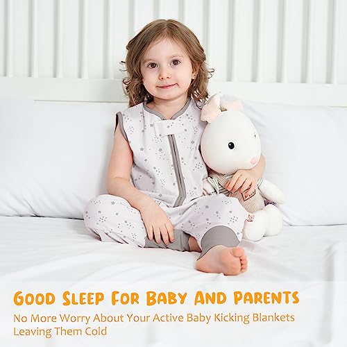 Miracle Baby Sleep Sack with Feet, 0.5 TOG 100% Cotton Wearable Blanket with Legs, Sleeveless Sleeping Bag for Babies(2 Pack) - color: Bee + Star, size: M (12-24 Months)