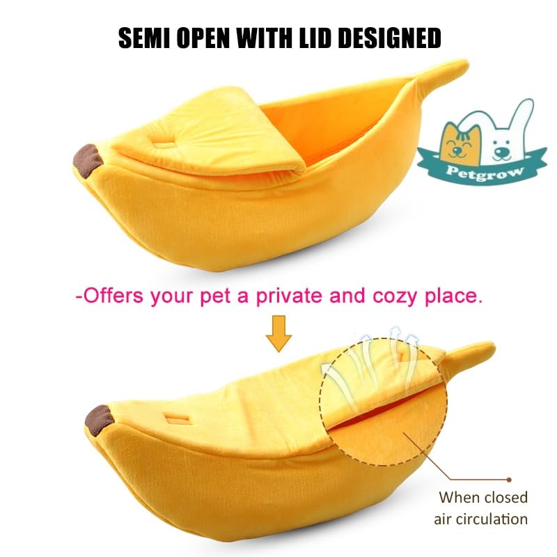 · Petgrow · Cute Banana Cat Bed House Extra Large Size, Christmas Soft Cat Cuddle Bed, Lovely Pet Supplies for Cats Kittens Rabbit Small Dogs, Yellow - size: X-Large -26.8"L x 9.8"W x 7.0"Th