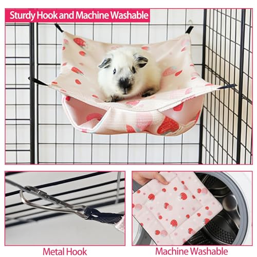 kathson 5 PCS Guinea Pig Hammock Set, Washable Rat Hammock, Guinea Pig Hideout Bed Soft Hamster Hanging Tunnel Mats Small Pets Cage Accessories for Chinchilla, Sugar Glider, Squirrel(Pink) - color: Pink