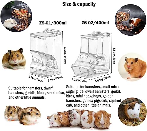 Hamsters Feeder Small Animals Automatic Dispenser Acrylic Clear Pet Food Storage Bowl for Dwarf Hamster Gerbils Mice Hedgehog Guinea Pig Pigeon Parrots (300ML) - color: 300ML