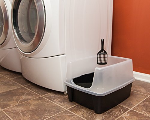 IRIS USA Large High Sided Cat Litter Box, Scatter Shield | High Kickers, Kick-Proof Sides, Extra Deep Pan, Raised Edge Protection, Keeps Floor Clean, Easy Daily Scoop - color: Black, style: Open Top