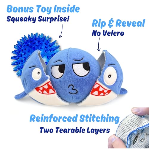 Dog Toy for Aggressive Chewers, Tough Squeaky Chew Ball, Large Breeds Gift | Super Strong, Durable Soft Plush Shark, No Stuffing Inside; Interactive for Puppies, Medium & Big Pets in a Birthday Gift Box - color: Blue