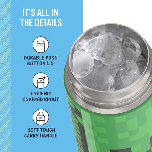 THERMOS FUNTAINER Water Bottle with Spout, 16oz, Minecraft | Kids Stainless Steel Insulated Water Bottle, Keeps Drinks Cold Longer for School & Play, BPA-Free - color: Minecraft, size: 16 Ounces