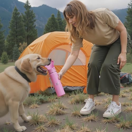 Stainless Steel Dog Travel Water Bottle, Vacuum Insulated Portable Dog Water Dispenser, Drink Cup and Snack Container On The Go, Outdoor Walking, Hiking, Travel (Pink, 22oz) - color: Pink