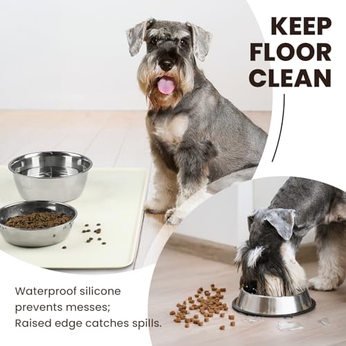 VIVAGLORY Pet Food Mat Flexmat Dog Bowl Mat, L, Ivory | Non Slip Silicone for Pet Kitten & Doggy, Placemat with Lip for Floor - color: Ivory, size: L (24.0 x 15.7in)