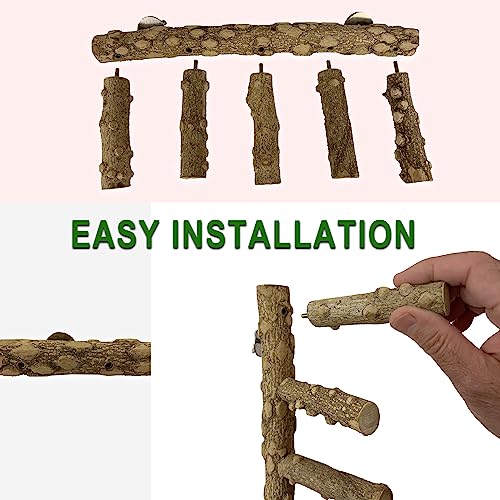 SIMENA Bird Ladder Perch, Natural Wood Parrot Stand, Hamster Climbing Toy, Bird Cage Ladder for Small and Medium Birds, Parakeet, Cockatiel, Conures, Lovebirds, Budgie