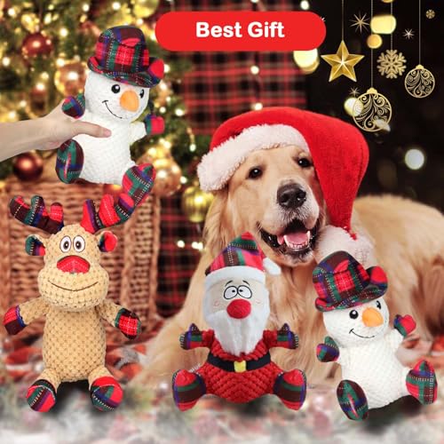 3 Pack Dog Christmas Squeak Toys, Plush Squeaky Medium & Small Dog Chew Toys, Stuffed Squeaky Toys for Dogs Puppy - Funny Cute Dog for Dog Birthday - color: christmas red