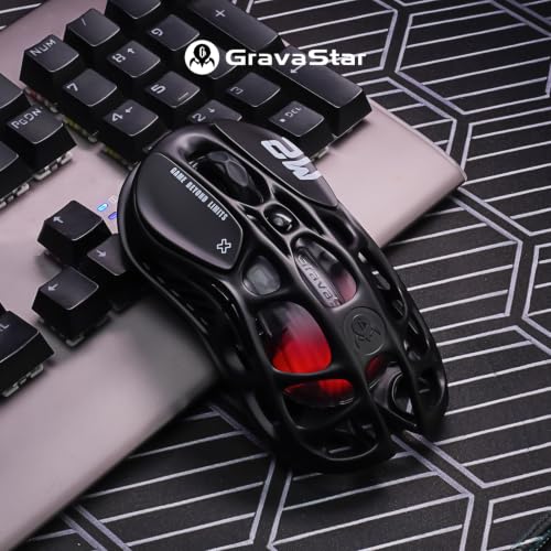 GravaStar Mercury M2 Wireless Gaming Mouse with 26,000 DPI, PAW3395DM Sensor -79g Lightweight Hollowed-Out Design -5 Programmable Buttons -5 Dynamic Lightsync RGB - color: Stealth Black
