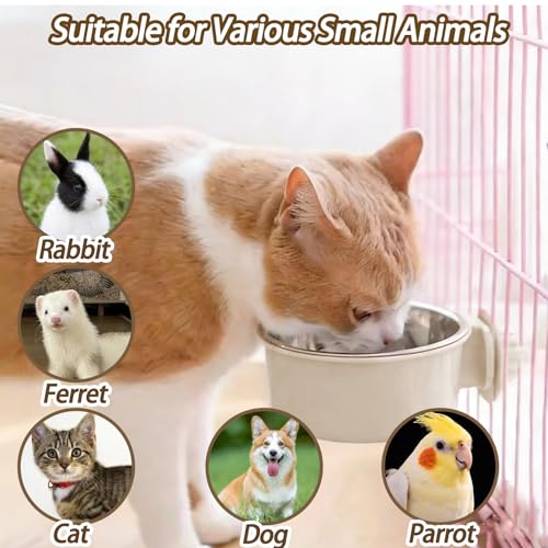 4 Pcs Crate Dog Bowl,Lightweight Stainless Steel Pet Bowls,Kennel Feeder | Removable Kennel Hanging Food Water Feeder No Spilll, Cage Coop Cup for Puppy Cat Rabbit Bunny Ferret Birds Guinea Pigs - size: 4pcs