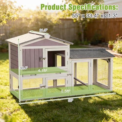 GUTINNEEN Rabbit Hutch Outdoor No Leak Plastic Tray Bunny Cage Indoor with Large Run Space Extensible Chicken Coop - color: Grey