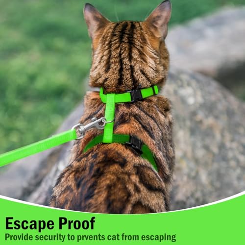 PUPTECK Adjustable Cat Harness and Leash Set Escape Proof Kitten Strap Collar for Walking Travel, Green, M - color: Green, size: Medium