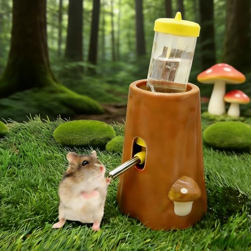 Hamster Water Bottle Adjustable Ceramic Hamster Water Dispenser No Drip Feeder with Food Bowl for Mice Rats Hedgehog Chinchilla Gerbil - color: orange