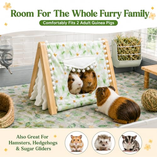 Guinea Pig Hideout No Bottom, Sturdy Bamboo Small Animal House with Window, Rabbit Bunny Tunnel, Easy to Assemble for Hamsters Bunny Rat Chinchillas Playing Hiding, Guinea Pig Cage Accessories, Green - color: Green