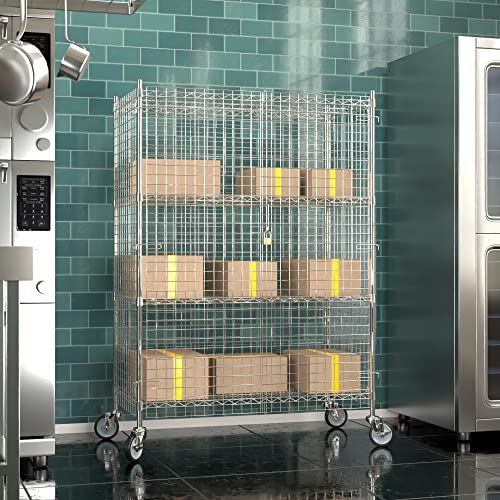 Commercial Grade NSF Listed Metal Wire Mesh Storage Chrome Mobile Security Cage Kit, 24" x 48" x 70", Perfect for Warehouse, Grocery Store, Restaurant, Dishroom - color: Chrome, size: 24" x 48" x 69"