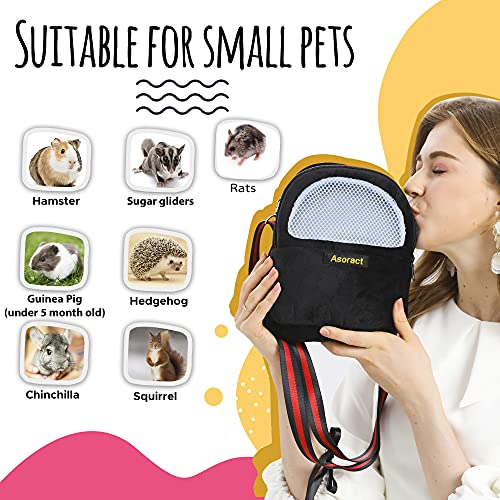 Hamster Carrier Bag, Upgraded Small Animal Bonding Soft Hedgehog Pouch Portable Outgoing Travel Bag with Adjustable Strap and Breathable Mesh for Squirrel Mice Sugar Glider Etc (Black, L) - color: Black, size: 8.3"L x 4.3"W x 7.9"H