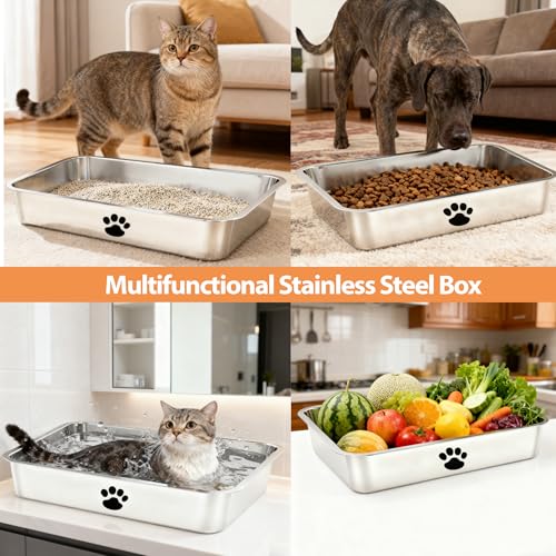 Stainless Steel Cat Litter Box, Indoor Litter Tray Pet Toilet Supplies,XXL 4in Shallow Metal Litter Pan for Senior Cats and Kittens,Multi-Cat Households, Non-Odor, Non-Stick, Easy to Clean - size: 23.6" x 15.8" x 4"