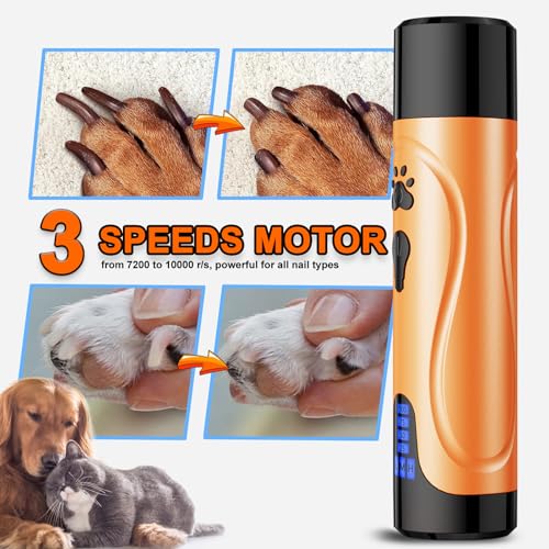 Dog Nail Grinder, Dog Nail Trimmers and Clippers Kit, Super Quiet, Rechargeable, for Small Large Dogs Cats Toenail Claw Grooming,3 Speeds - color: Summer Orange